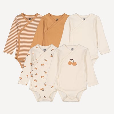 Set di 5 body incrociati a maniche lunghe, in cotone, con stampa a ciliegie LA REDOUTE COLLECTIONS