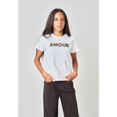 T-shirt regular fille en 100% coton inscription amour en léopard LYANA DEELUXE