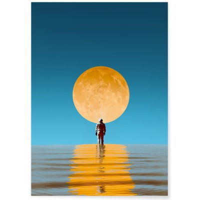 Affiche Astronaute face à la Lune Dorée L'AFFICHERIE