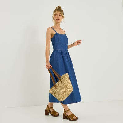 Robe longue en jean à bretelles fines GRAIN DE MALICE