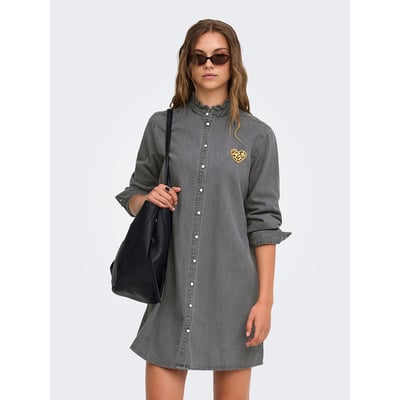 Robe en denim col mao, petit cœur poitrine ONLY