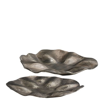 Set de 2 plateaux métal finition nickel vieilli dia 39 et 56 BLANC D’IVOIRE