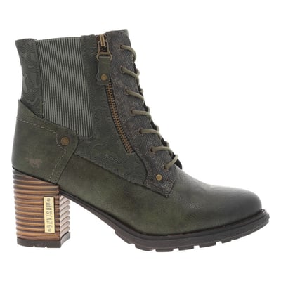 Bottines kaki à talon décroché haut avec un zip et des lacets ronds MUSTANG