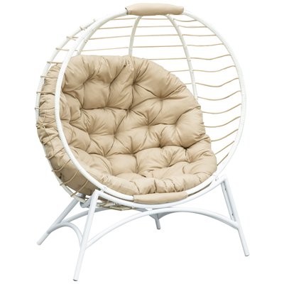 Fauteuil cocon œuf sur pied design pliable avec coussin beige blanc OUTSUNNY