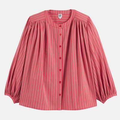 Signatures Berthe Striped Cotton Oversized Mandarin Collar Blouse LA REDOUTE COLLECTIONS