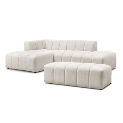 Canapé modulable 4 places en tissu bouclette avec pouf, ANNECY BOBOCHIC