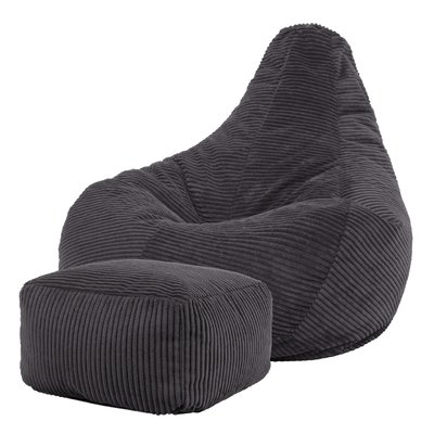 Pouf à dossier incliné et son repose-pied velours côtelé Oeko-Tex® - DALTON ICON