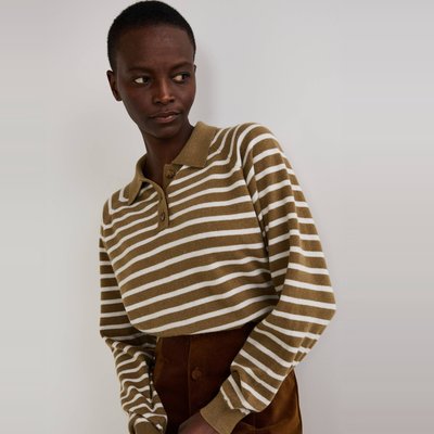Pull rayé col polo boutonnée en laine MONOPRIX