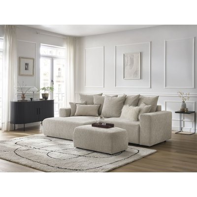 Canapé d'angle convertible 5 places en tissu texturé avec pouf, ATILLA BOBOCHIC