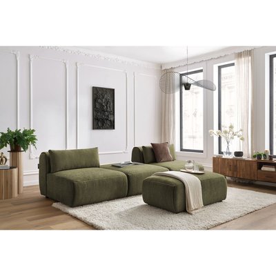 Canapé modulable 4 places en tissu texturé avec pouf, JEANNE BOBOCHIC
