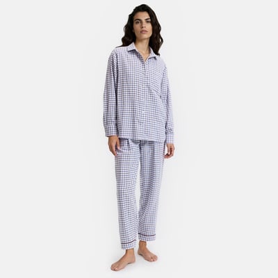 Signatures Jeanne Checked Double Cotton Muslin Pyjama Top LA REDOUTE COLLECTIONS