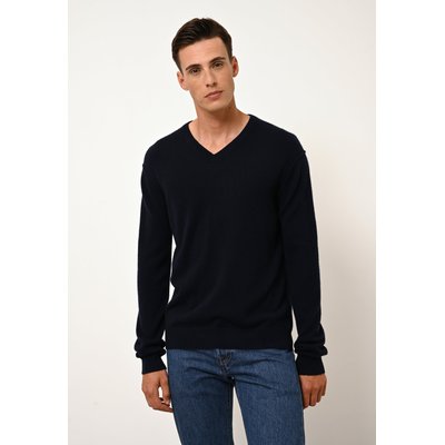 TOM pull col v navy en cachemire JUST CASHMERE