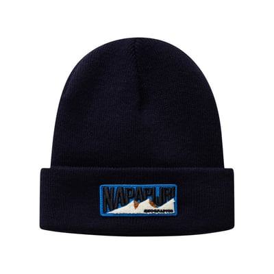 Bonnet marron en maille fine avec patch iconique brodé sur le revers NAPAPIJRI