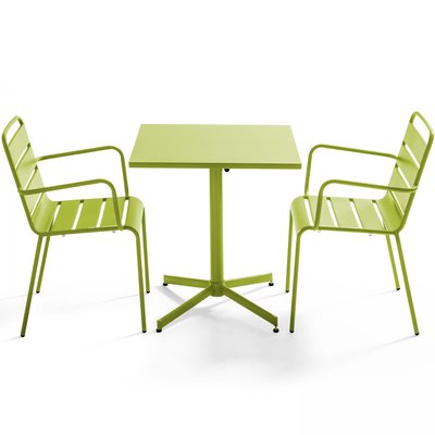 Salon de jardin table bistrot en métal et 2 fauteuils, PALAVAS OVIALA