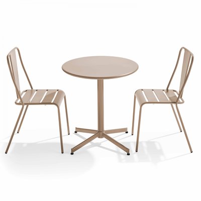 Table de jardin bistrot rabattable ⌀70cm et 2 chaises style bistrot, PALAVAS OVIALA