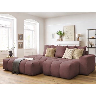 Canapé d'angle fixe 4 places en tissu chiné avec pouf, MONT-BLANC BOBOCHIC