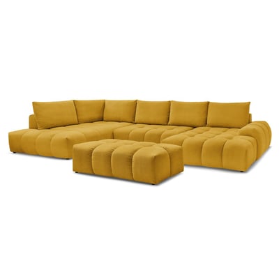 Canapé panoramique convertible 7 places en tissu texturé avec pouf, EVEREST BOBOCHIC