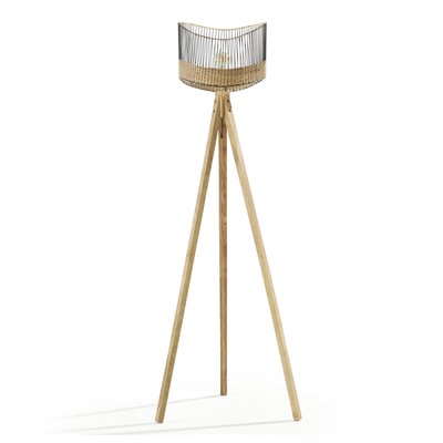 Lampadaire en bois et fibres de rotin OVIALA