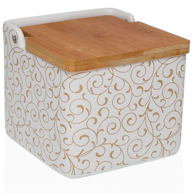 Pot à sel en céramique et couvercle bambou fleurs 12x12x11.5cm VERSA