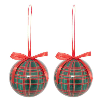 Lot de 2 boules de Noël en papier imprimé tartan D. 60 mm FEERIC LIGHTS & CHRISTMAS