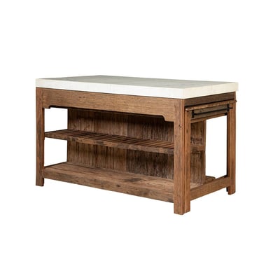 Ilot avec table extensible en bois recyclé et en marbre CAPUCINE MADE IN MEUBLES 