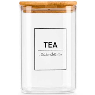 Bocal en verre carré avec bouchon hermétique bambou tea 1.2L WADIGA