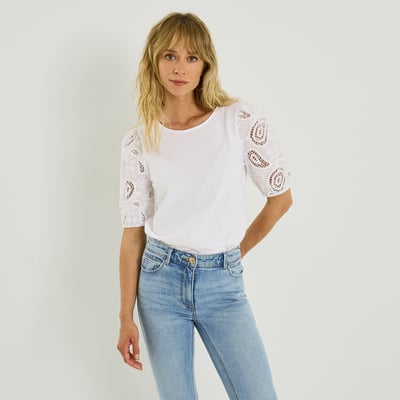 T-shirt manches broderie anglaise GRAIN DE MALICE