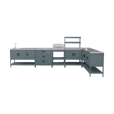 Cuisine d'extérieure 5 modules avec barbecue charbon de bois sur pieds, 2 étagères et thermomètre NAXOS BARBECUE CHARBON + 5 MODULES SWEEEK