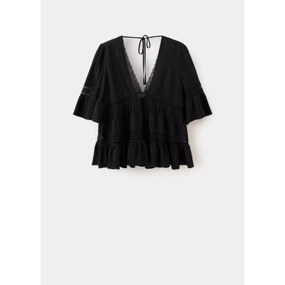 Blouse col en V en dentelle MANGO