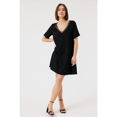 Robe noire à coupe droite et col en V bordé de blanc ANDREA ARTLOVE