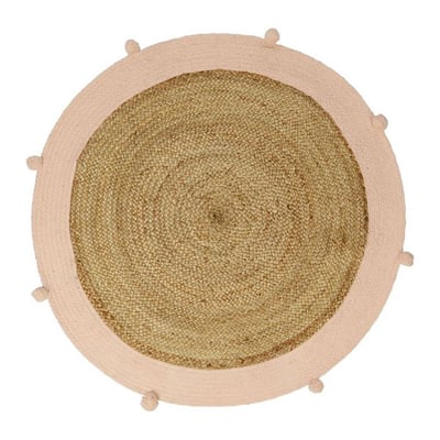 Tapis Rond Jute Pompons Rose D100 DECORATIE