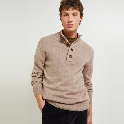 Pull col montant boutonné, contenant de la laine, certifé Oekotex MONOPRIX