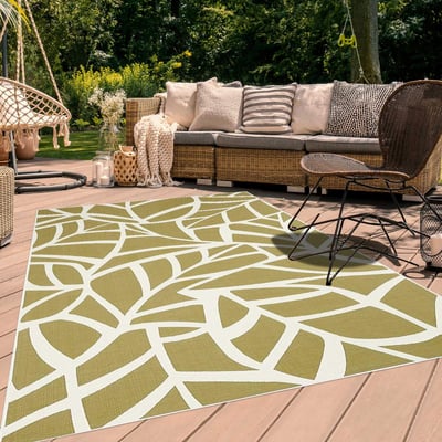 Tapis extérieur tissé kilim rectangle FEUILLE UN AMOUR DE TAPIS