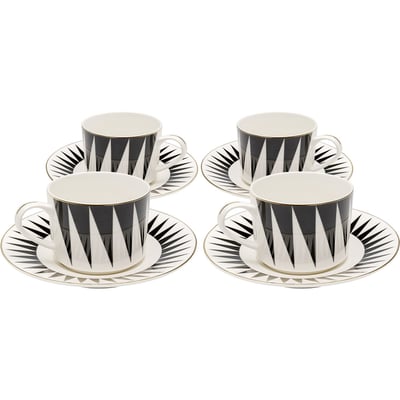 Lot de 4 tasses à café motifs triangles et coupelles, HARLEQUIN KARE DESIGN