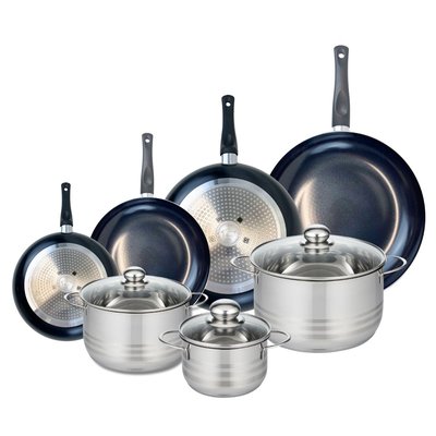 Set de 4 poêles 20, 24, 28 et 32 cm et 3 faitouts Prima Brillant ELO