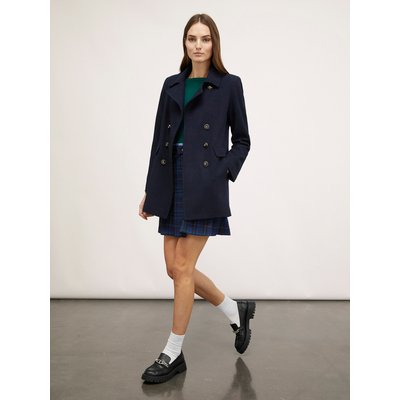 Manteau à double boutonnage à coupe évasée en drap de laine mélangée de couleur unie MOTIVI