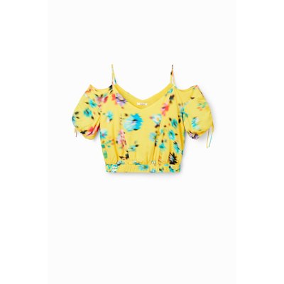 Blouse courte froncée fleurs - YELLOW - L DESIGUAL
