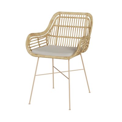 Chaise en rotin, coussin en tissu et pieds en métal (à l'unité) - CHILOE RENDEZ-VOUS DÉCO
