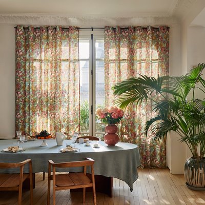 Rideau Adelise Tamisant en Prairie de fleurs imprimée Vert 145x270 cm MADURA