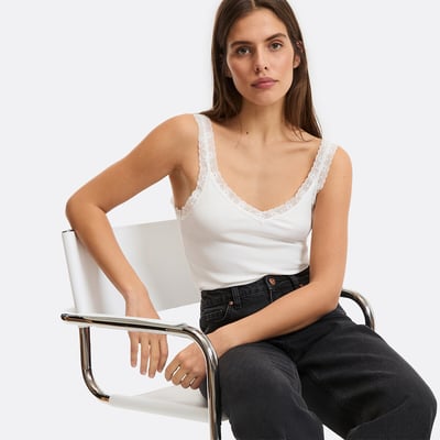 V-neck vest with lace detail LA REDOUTE COLLECTIONS