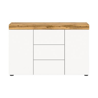 Buffet 2 portes et 3 tiroirs blanc et chêne wotan L125 cm - MALIBU CALICOSY