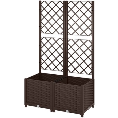 Jardinière treillis haut H.135 cm effet rotin tressé PP chocolat OUTSUNNY