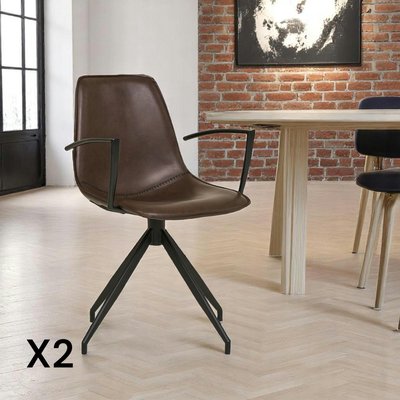 Chaise pivotante marron avec accoudoirs et motif couture (lot de 2) AMSTERDAM PIER IMPORT