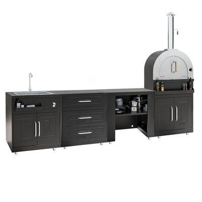 Cuisine d'extérieur acier 4 éléments avec four à pizza, MEMPHIS OVIALA