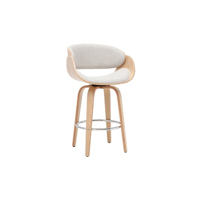 Tabouret de bar pivotant en tissu effet velours texturé beige et bois clair H69 cm BENT MILIBOO