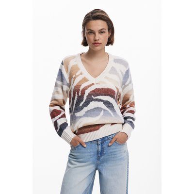 Pull zébré col en V DESIGUAL
