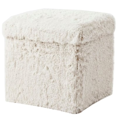 Pouf coffre de rangement moumoute beige 38x38x38cm WADIGA
