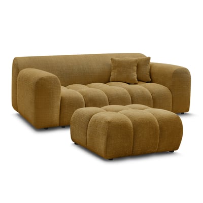 Canapé droit fixe 2 places en tissu texturé avec pouf, MELISSE BOBOCHIC