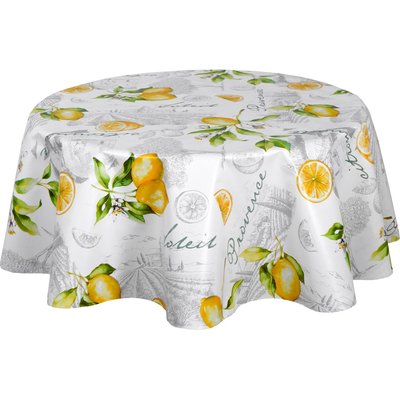 Nappe en toile cirée ronde grand format motifs citron CITE TOILINUX