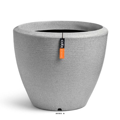 Pot évasé granite en plastique moderne H 25 x D 34 cm Gris clair ARTIFICIELLES